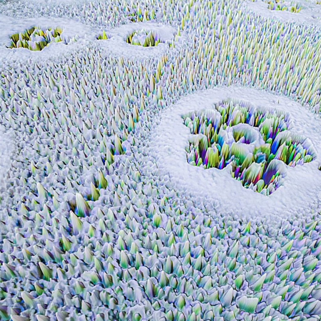 Architecture moléculaire révélée par photographie microscopique. Ce cristal d'eau capture l'essence de la cohérence quantique décrite par Marc Henry, où chaque molécule d'eau s'organise en motifs géométriques parfaits. La lumière polarisée dévoile la synchronicité naturelle entre matière et lumière, témoignage de l'intelligence morphogénique de l'eau.